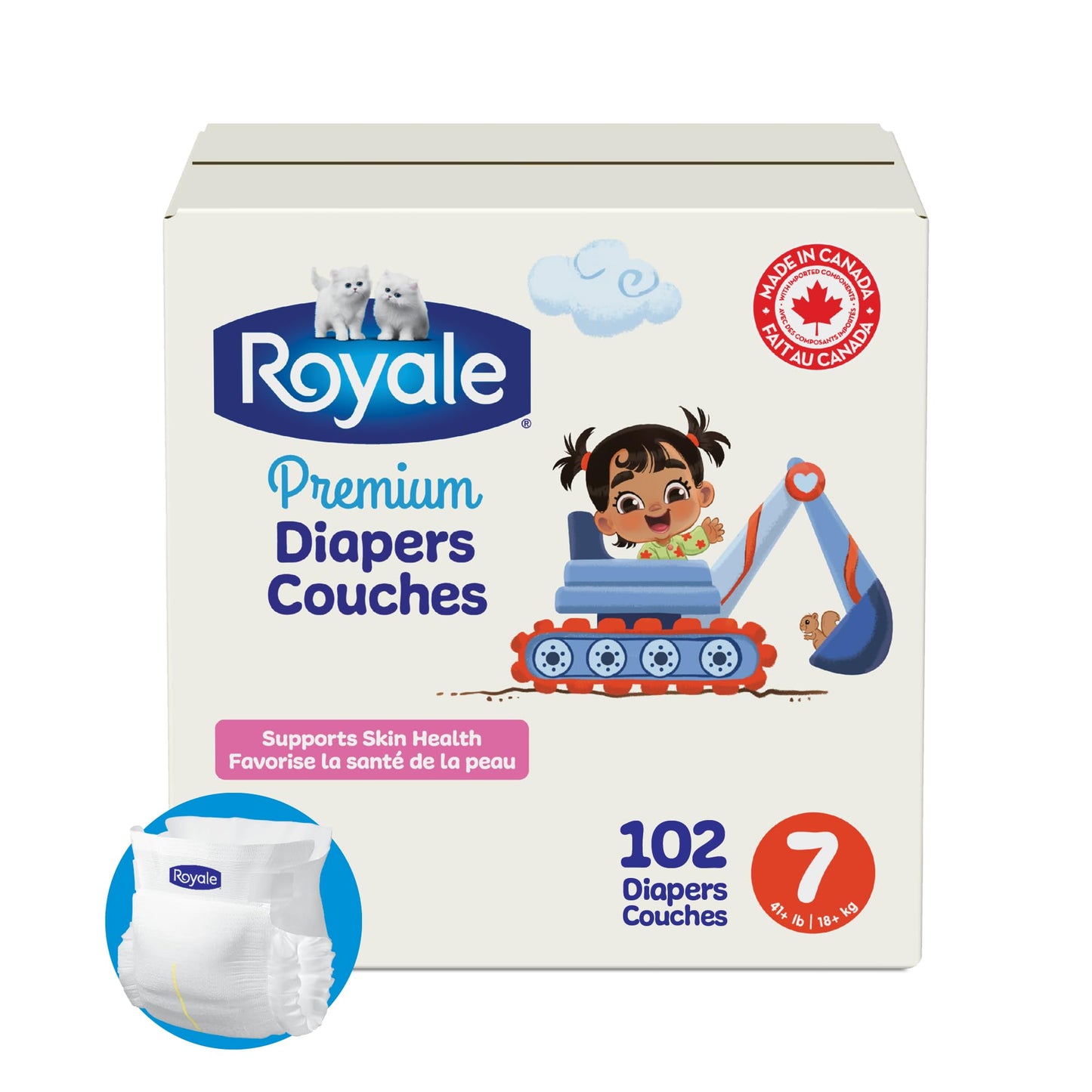 Royale Premium Diapers, Size 7 (41+ lb), 102 Count, Disposable Baby Diapers (Packaging may vary)