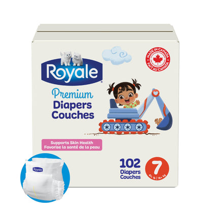 Royale Premium Diapers, Size 7 (41+ lb), 102 Count, Disposable Baby Diapers (Packaging may vary)