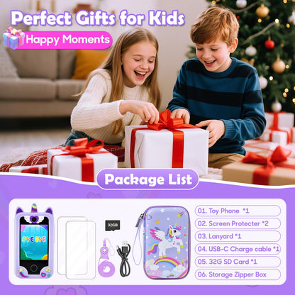 Jusvenmt Upgrade Kids Phone Toy for 3 4 5 6 7 8 Year Old, Christmas & Birthday Gift for Girls Ages 3-10, Touchscreen Toddler Smartphone with 44 Games, Dual Camera, MP3 Player, 32GB Card, Bag Purple 🍁 All In One Marketplace Canada