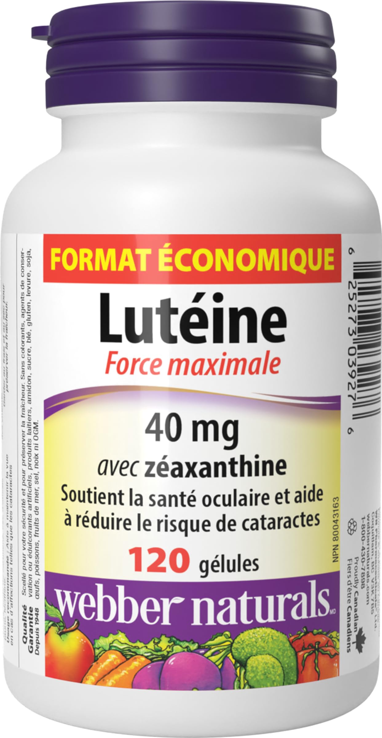 Webber Naturals Lutein 40 mg, 120 Softgels, Maximum Strength Eye Support Supplement with Zeaxanthin - Available at All In One Marketplace Canada