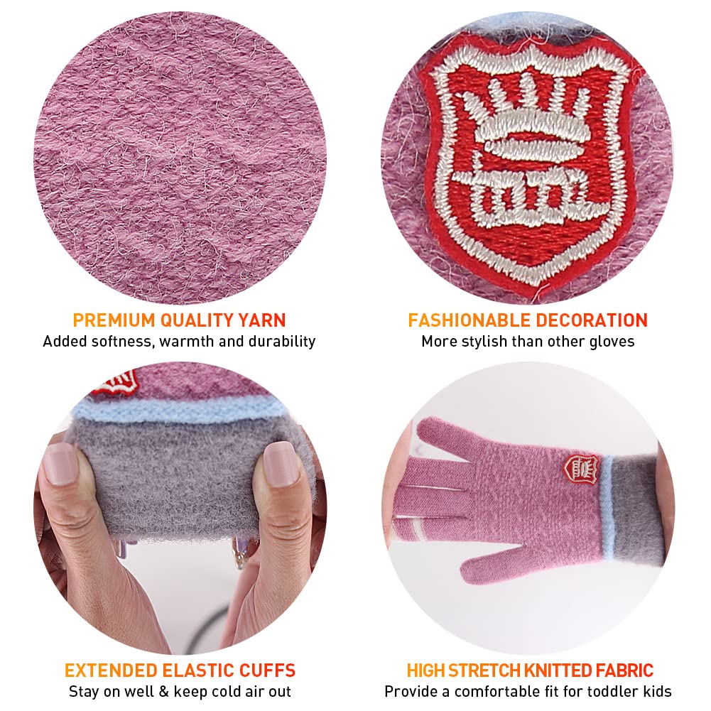 Winter Gloves for Toddler Kids - 3 Pairs Boys Girls Soft Warm Wool Lined Gloves Full Finger Children Thermal Knit Gloves (Pink/Sky-blue/Purple, 1-5 years old) 🍁 All In One Marketplace Canada
