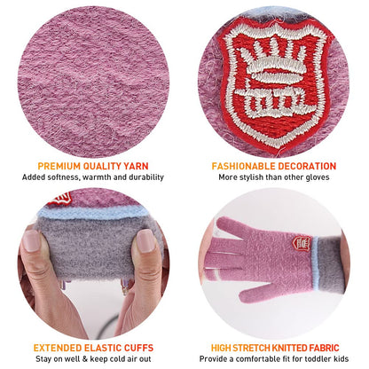 Winter Gloves for Toddler Kids - 3 Pairs Boys Girls Soft Warm Wool Lined Gloves Full Finger Children Thermal Knit Gloves (Pink/Sky-blue/Purple, 1-5 years old) 🍁 All In One Marketplace Canada