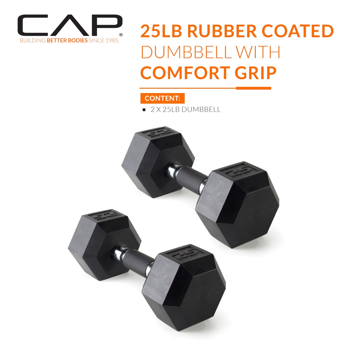 CAP Barbell 25 LB Coated Hex Dumbbell Weight Pair with Padded Grip