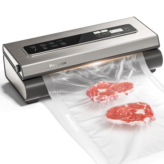 Mesliese Vacuum Sealer Machine Powerful 90Kpa Precision 6-in-1 Compact Vacuum Food Preservation System with Cutter, 2 Bag Rolls & 5 Pre-cut Bags, Dry&Moist Modes Smart Suction, ETL Listed (Silver) - Available at All In One Marketplace Canada
