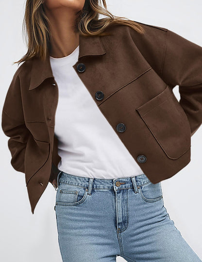 PRETTYGARDEN Women's Faux Suede Lightweight Cropped Jacket Dark Brown,S 🍁 All In One Marketplace Canada