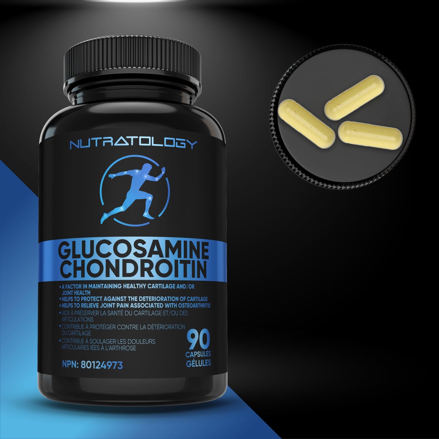 Nutratology® Glucosamine Joint Supplement with Chondroitin, MSM & Turmeric | Canadian-Made | Joint Pain Relief Supplements - 1500MG Glucosamine - Supports Healthy Joints & Cartilage - 90 Capsules - Available at All In One Marketplace Canada