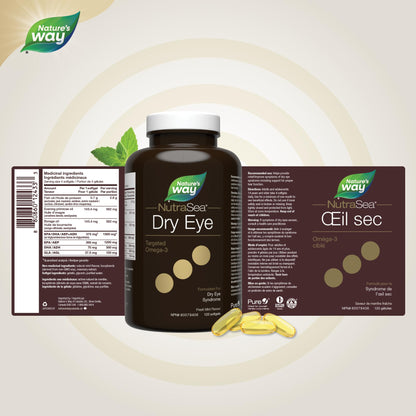 Nature’s Way NutraSea Dry Eye Omega‑3 Supplement – Targeted Eye Health & Tear Support – 1500 mg EPA + DHA with 150 mg GLA – Citrus Flavour Fish Oil – 120 Softgels - Available at All In One Marketplace Canada