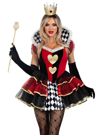 Leg Avenue Womens 2 Pc Queen of Hearts Halloween Costume for Women, Multicolor, Medium