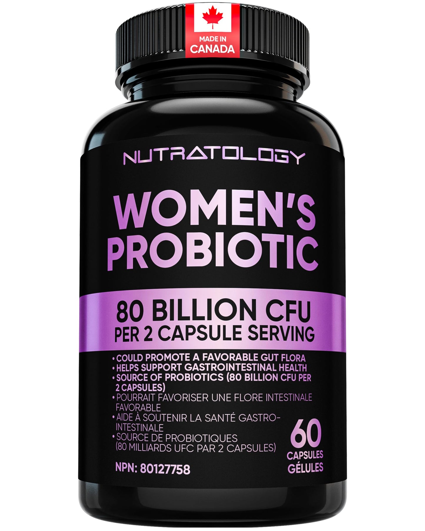 Nutratology® Probiotics for Women | Canadian-Made | 40 Billion CFUs per Capsule | Bloating Relief & Digestion | 4 Strains of Women's Probiotic for Gut Health | 60 Capsules