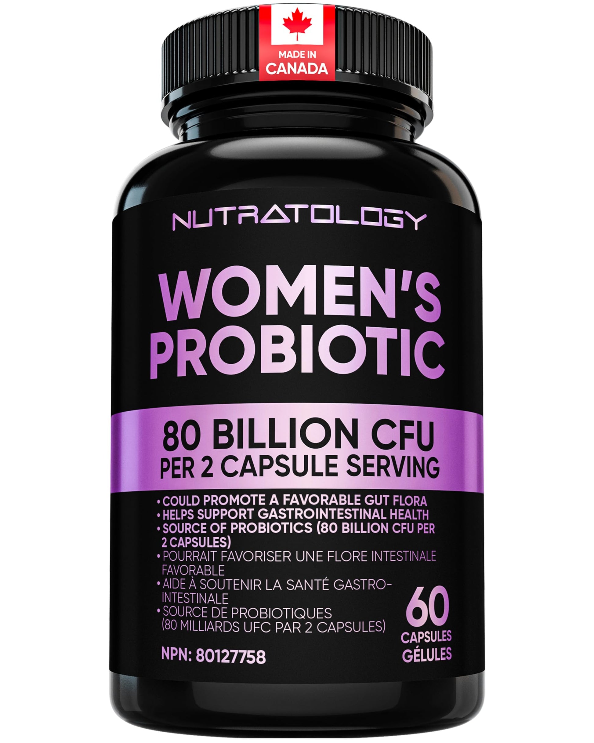 Nutratology® Probiotics for Women | Canadian-Made | 40 Billion CFUs per Capsule | Bloating Relief & Digestion | 4 Strains of Women's Probiotic for Gut Health | 60 Capsules