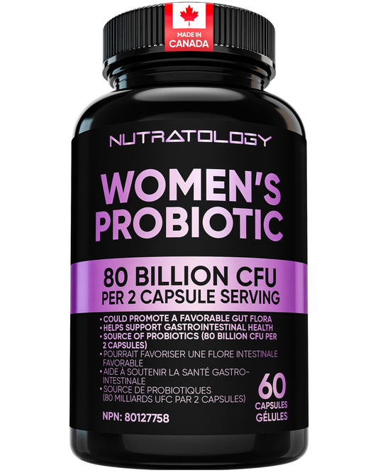 Nutratology® Probiotics for Women | Canadian-Made | 40 Billion CFUs per Capsule | Bloating Relief & Digestion | 4 Strains of Women's Probiotic for Gut Health | 60 Capsules