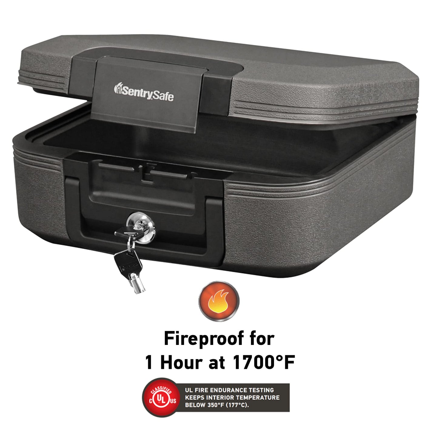 SentrySafe Fireproof and Waterproof Safe Box with Key Lock, Fire and Water Chest Safe for Home, 0.28 Cubic Feet, 6.6 x 15.4 x 14.3 Inches, CFW20201, Dark Grey SentrySafe