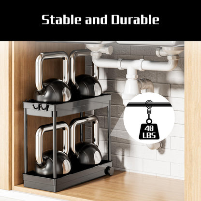 Cicilyna 2 Pack Under Sink Organizer, 2 Tier Bathroom Cabinet Organizers and Storage with Hook, Multi-purpose Storage Basket Shelf for Kitchen, Black - Available at All In One Marketplace Canada