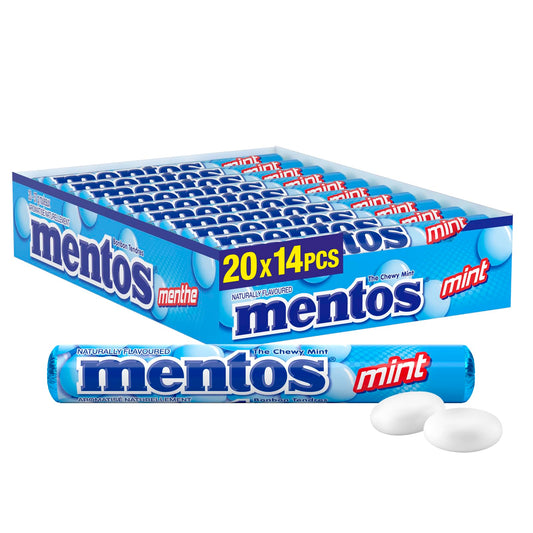 Mentos Chewy Mints, Mint - Pack of 20 Rolls (280 Pieces), 37g per roll - Available at All In One Marketplace Canada