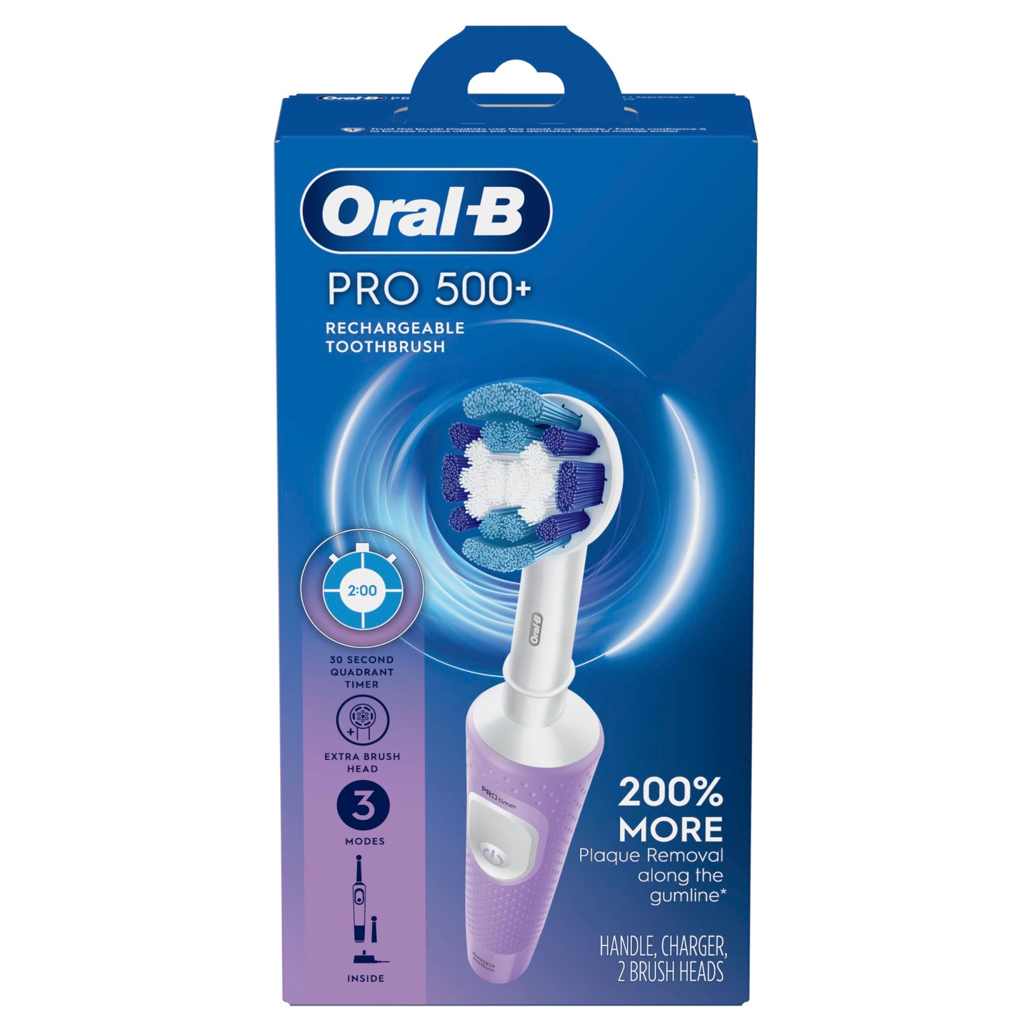 Oral-B Pro 500 + Electric Toothbrush with (1) Precision Clean Brush Head and (1) Sensitive Clean Brush Head, Rechargeable, Lilac 🍁 All In One Marketplace Canada