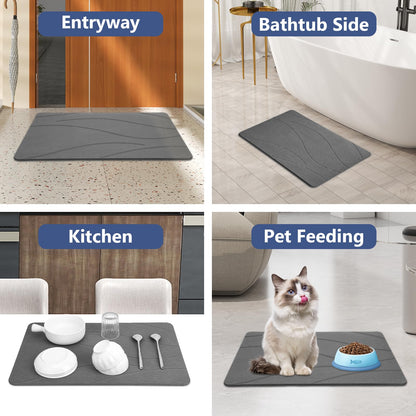 Ceecysaa 60 x 39cm Stone Bath Mat, Diatomaceous Earth Quick Dry Non Slip, Dark Gray Ceecysaa