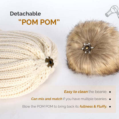 FURTALK Womens Winter Knitted Beanie Hat with Faux Fur Pom Warm Knit Skull Cap Beanie for Women Beige 🍁 All In One Marketplace Canada