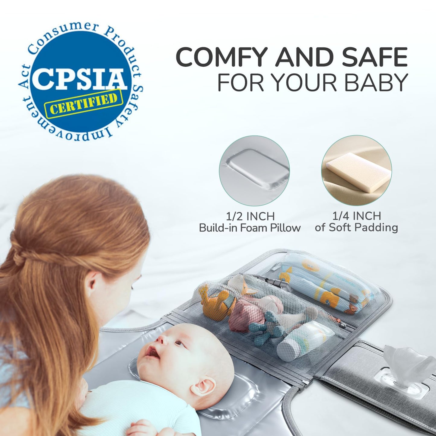 Portable Diaper Changing Pad for Baby, Detachable Travel Changing Pad with Baby Wipes Pocket, Gifts for Baby Shower, Newborn Girls and Boys