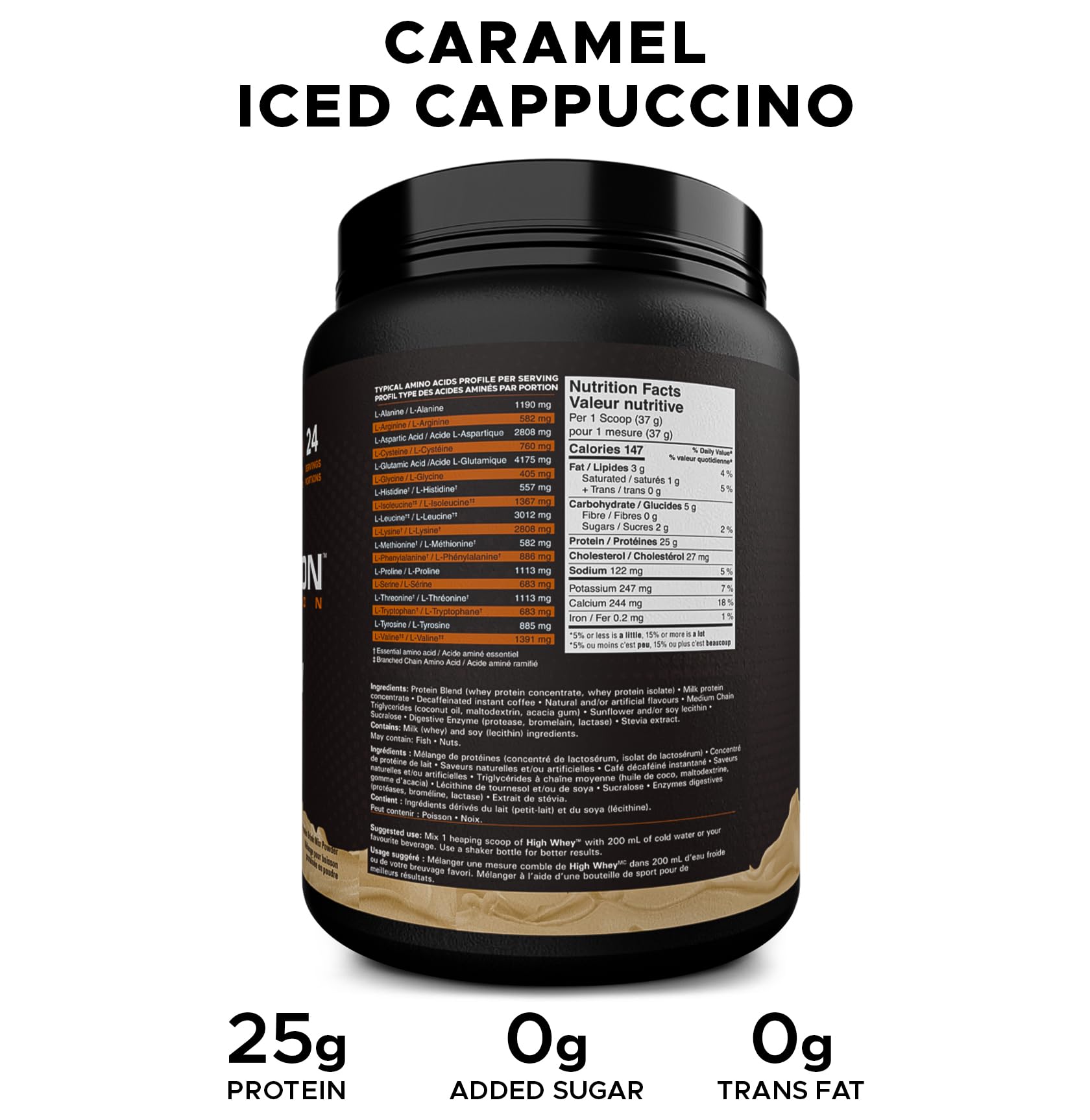 Revolution Nutrition High Whey Protein Powder 2LB - 25g Protein Per Serving, Gluten Free (Caramel Iced Cappuccino)