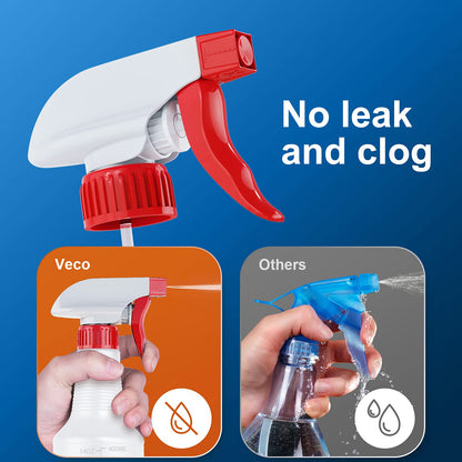 Veco Spray Bottle (5 Pack,16 Oz) with Measurements and Adjustable Nozzle(Mist & Stream Mode), HDPE Plastic Spray Bottles for Cleaning Solution,No Leak and Clog