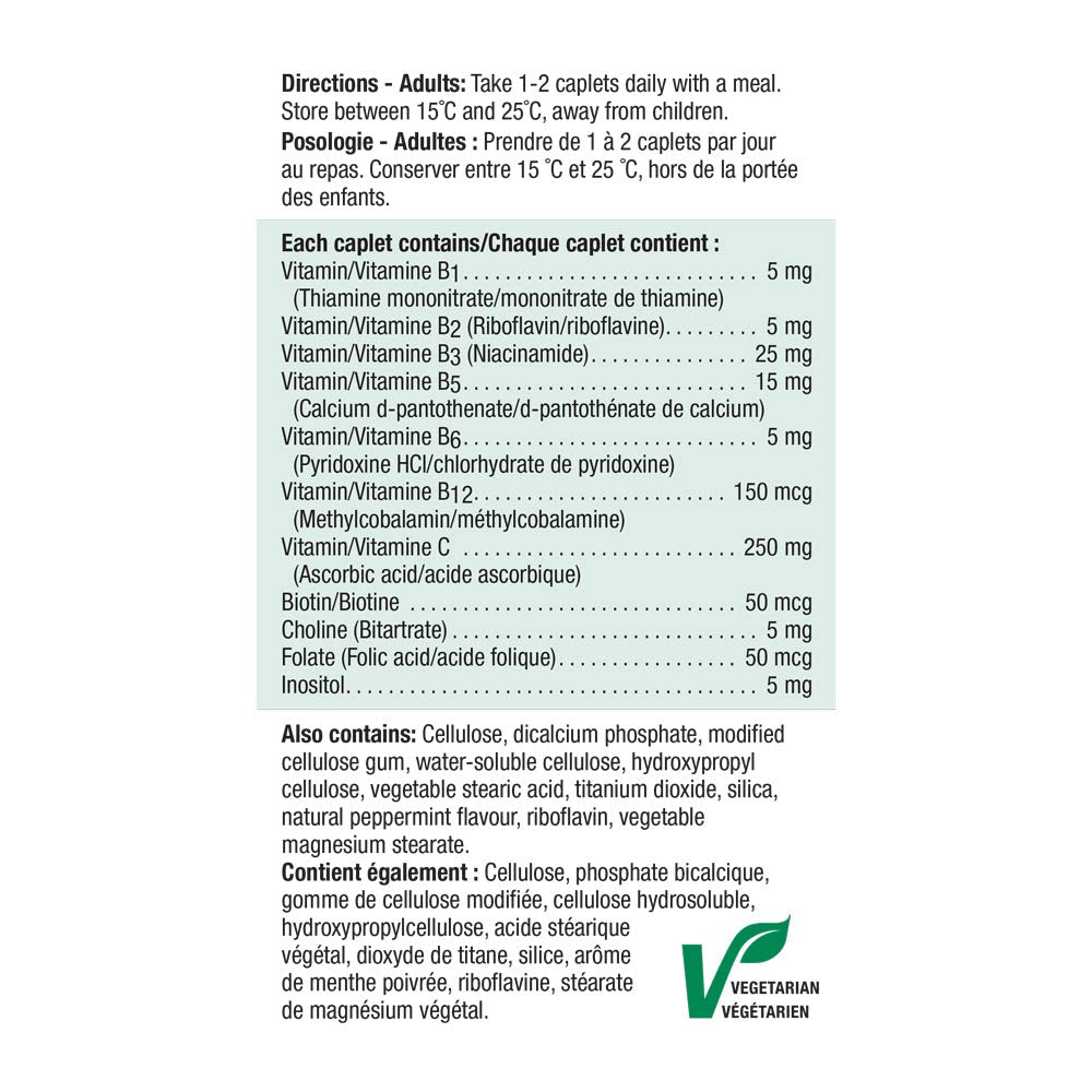 Jamieson Vitamin B Complex and Vitamin C 500 mg, with Folate for Cellular Health, Supports Energy Production, Metabolism, and Immune Health. Vegetarian, Gluten-Free, 100 Caplets, Proudly Canadian - Available at All In One Marketplace Canada