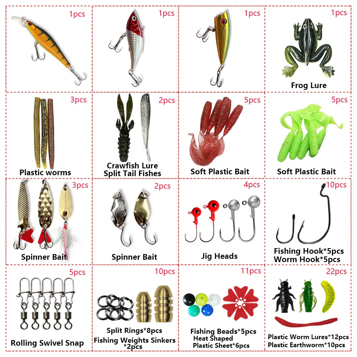 UperUper Fishing Lures Kit Set, Baits Tackle Including Crankbaits, Topwater, Spinnerbaits, Worms, Jigs, Hooks, Tackle Box and More Fishing Gear Lure for Bass Trout - Available at All In One Marketplace Canada