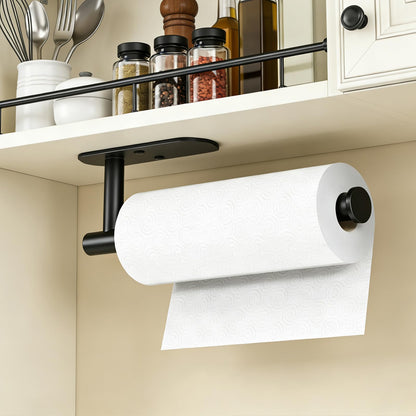 HUFEEOH Black Adhesive Paper Towel Holder Under Cabinet Wall Mount for Kitchen Paper Towel, Stainless Steel Paper Towel Roll Rack for Bathroom Towel - Available at All In One Marketplace Canada