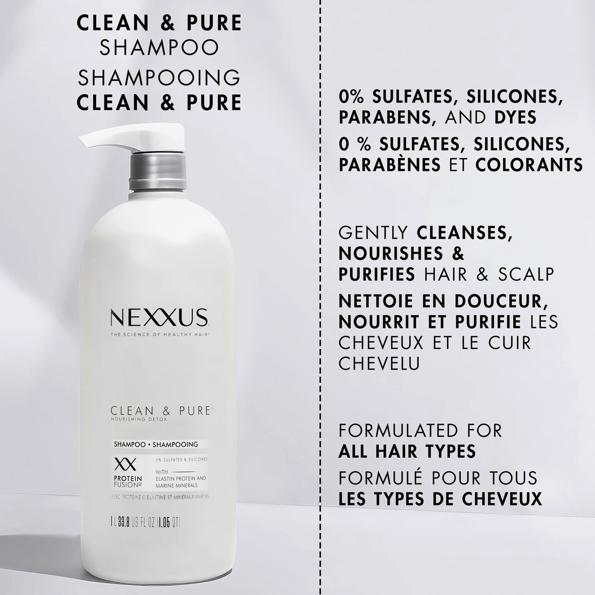 Nexxus Clean & Pure Nourishing Detox Shampoo with ProteinFusion Pump, 1L