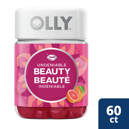 OLLY Undeniable Beauty Gummy Supplement for women Grapefruit Glam with biotin, keratin and vitamins C & E 30 day Supply, 60 gummies - Available at All In One Marketplace Canada