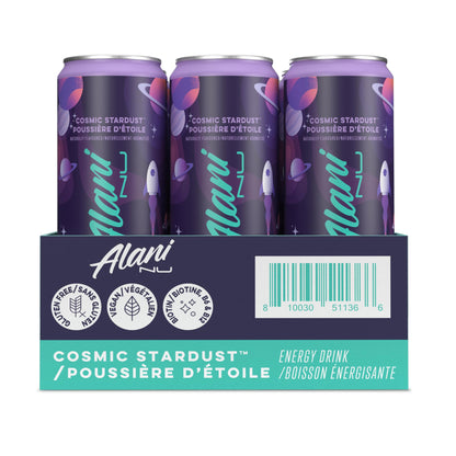 Alani Nu COSMIC STARDUST Sugar Free, Low Calorie Energy Drinks | 140mg Caffeine | Pre Workout Performance with Antioxidants | Biotin B Vitamins | Zero Sugar | 10 Calories | 355mL (12 Pack)