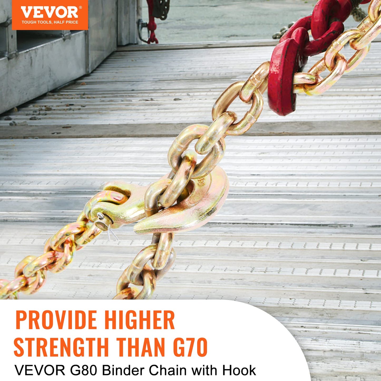 VEVOR Transport Binder Chain, 7100 lbs Working Load Limit, 3/8'' x 20' G80 Tow Chain Tie Down with Grab Hooks, DOT Certified, Galvanized Coating Manganese Steel for Dock Factory Construction Site VEVOR