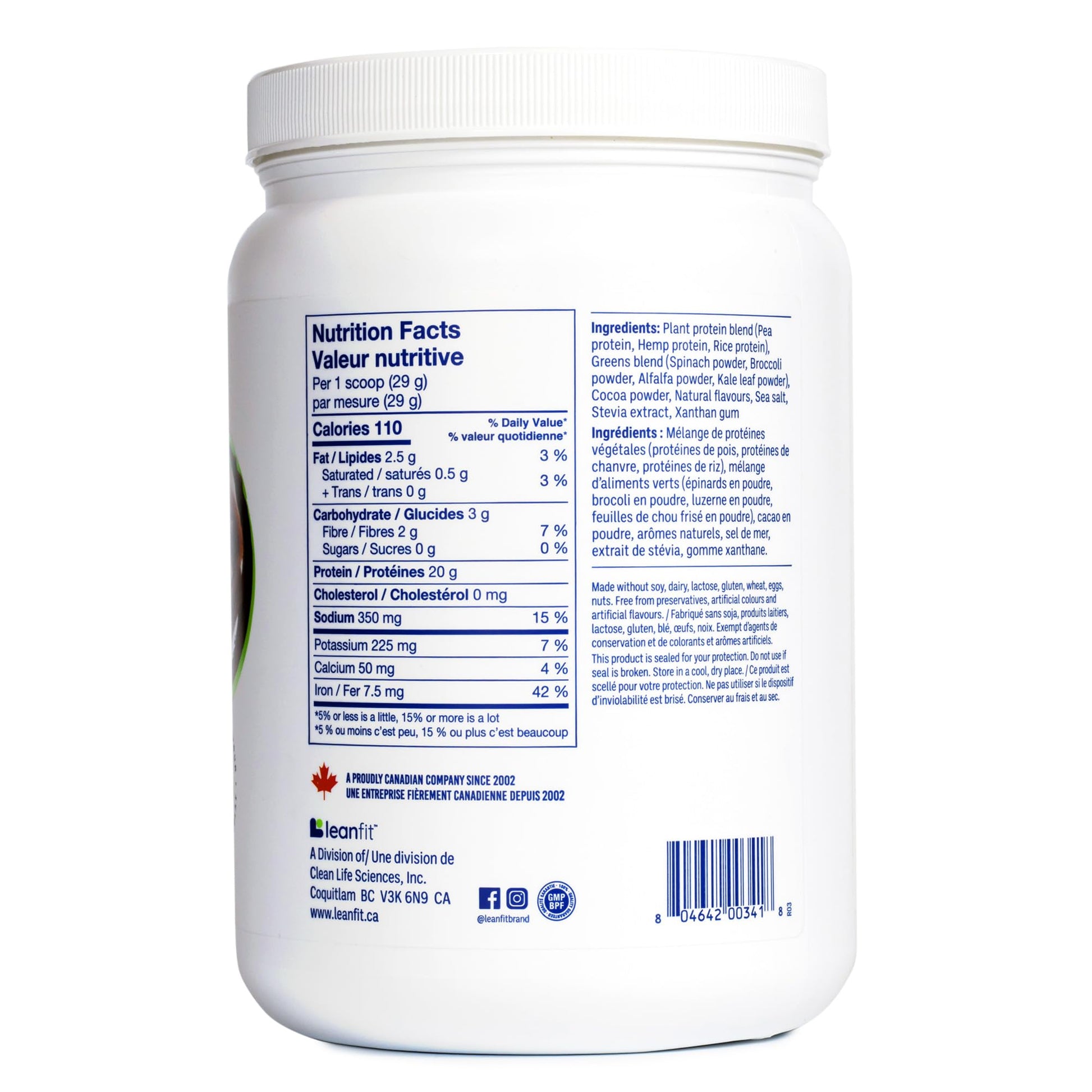 LeanFit Plant-Based Protein & Greens Powder - Natural Chocolate Flavor, 20g Protein + 4 Greens Per Serving, Vegan & Gluten-Free, 20 Servings