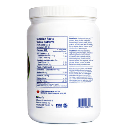 LeanFit Plant-Based Protein & Greens Powder - Natural Chocolate Flavor, 20g Protein + 4 Greens Per Serving, Vegan & Gluten-Free, 20 Servings