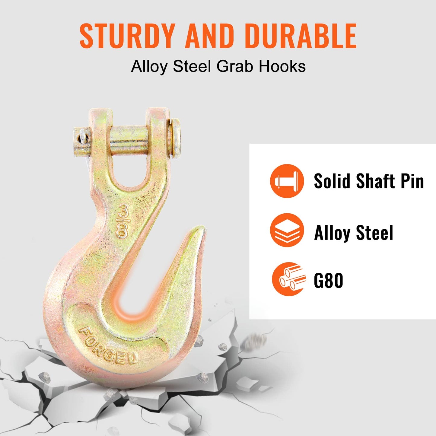 VEVOR Transport Binder Chain, 7100 lbs Working Load Limit, 3/8'' x 20' G80 Tow Chain Tie Down with Grab Hooks, DOT Certified, Galvanized Coating Manganese Steel for Dock Factory Construction Site VEVOR