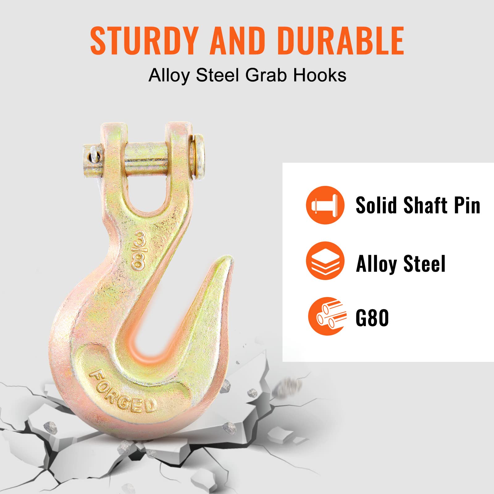 VEVOR Transport Binder Chain, 7100 lbs Working Load Limit, 3/8'' x 20' G80 Tow Chain Tie Down with Grab Hooks, DOT Certified, Galvanized Coating Manganese Steel for Dock Factory Construction Site VEVOR