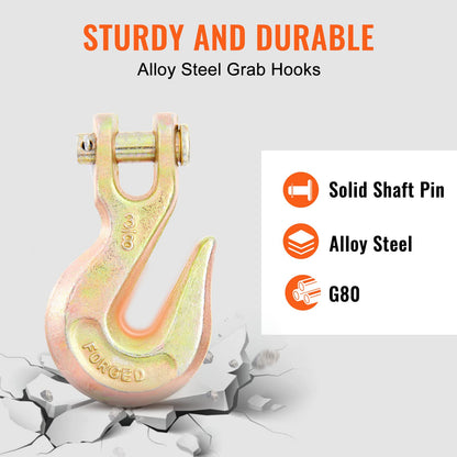 VEVOR Transport Binder Chain, 7100 lbs Working Load Limit, 3/8'' x 20' G80 Tow Chain Tie Down with Grab Hooks, DOT Certified, Galvanized Coating Manganese Steel for Dock Factory Construction Site VEVOR