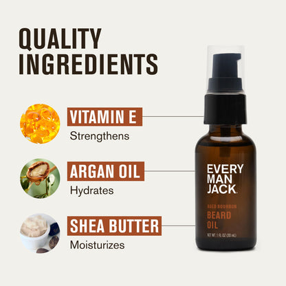 Every Man Jack Mens Beard Oil - Subtle Aged Bourbon Fragrance - Deeply Moisturizes and Softens Your Beard and Adds a Natural Shine - Naturally Derived with Shea Butter- 30 mL - Available at All In One Marketplace Canada