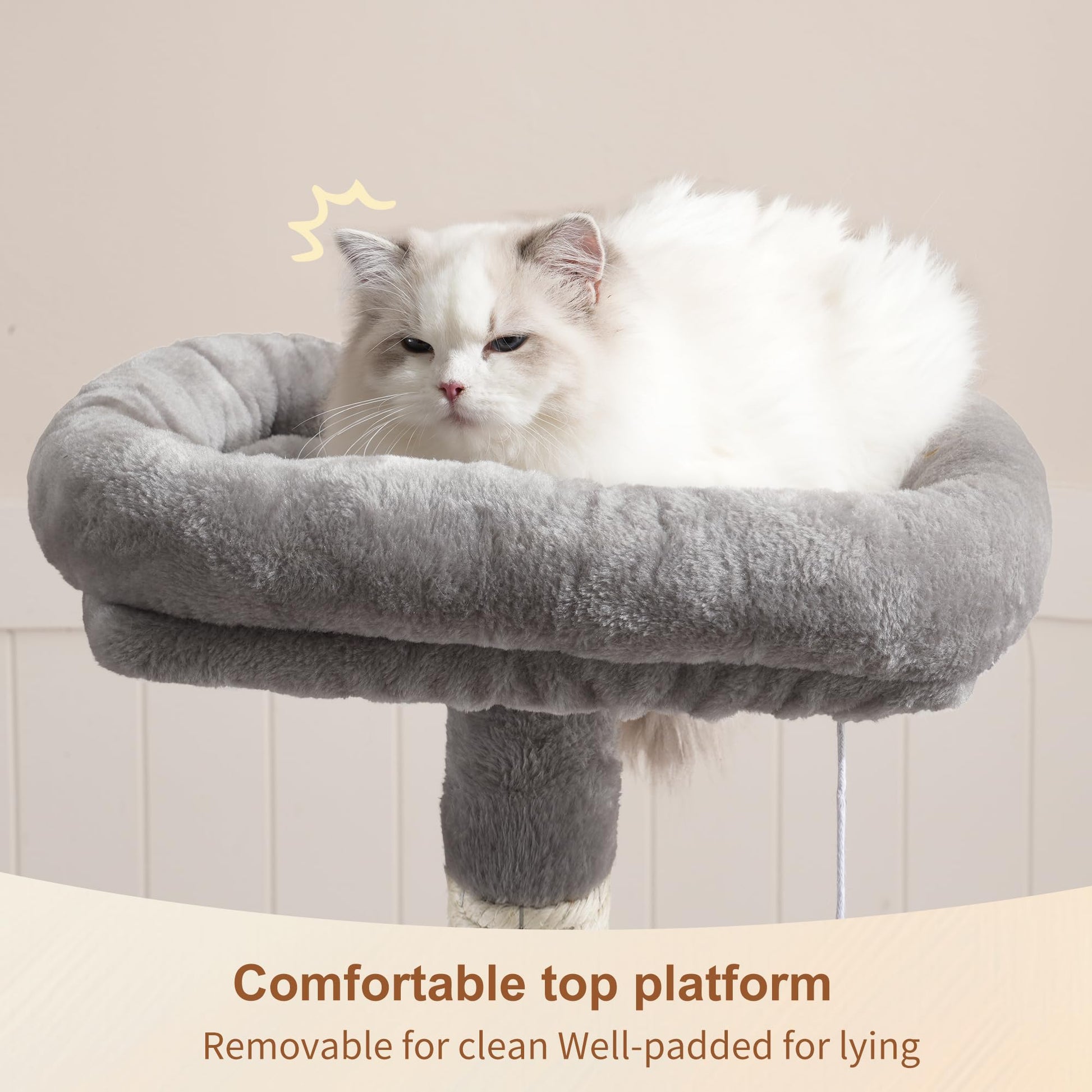 Heybly Cat Tree with Toy, Cat Tower condo for Indoor Cats, Cat House with Padded Plush Perch, Cozy Hammock and Sisal Scratching Posts, Light Gray S HCT004SW