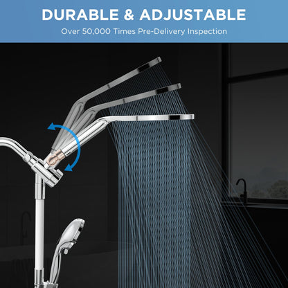 MakeFit Rain Shower Heads System, 3-Spray Dual Shower Head with Solid Brass Adjustable Bar, Rainfall Showerhead with 10 Settings High Pressure Handheld Spray, Buit-in Power Wash Mode (Chrome)