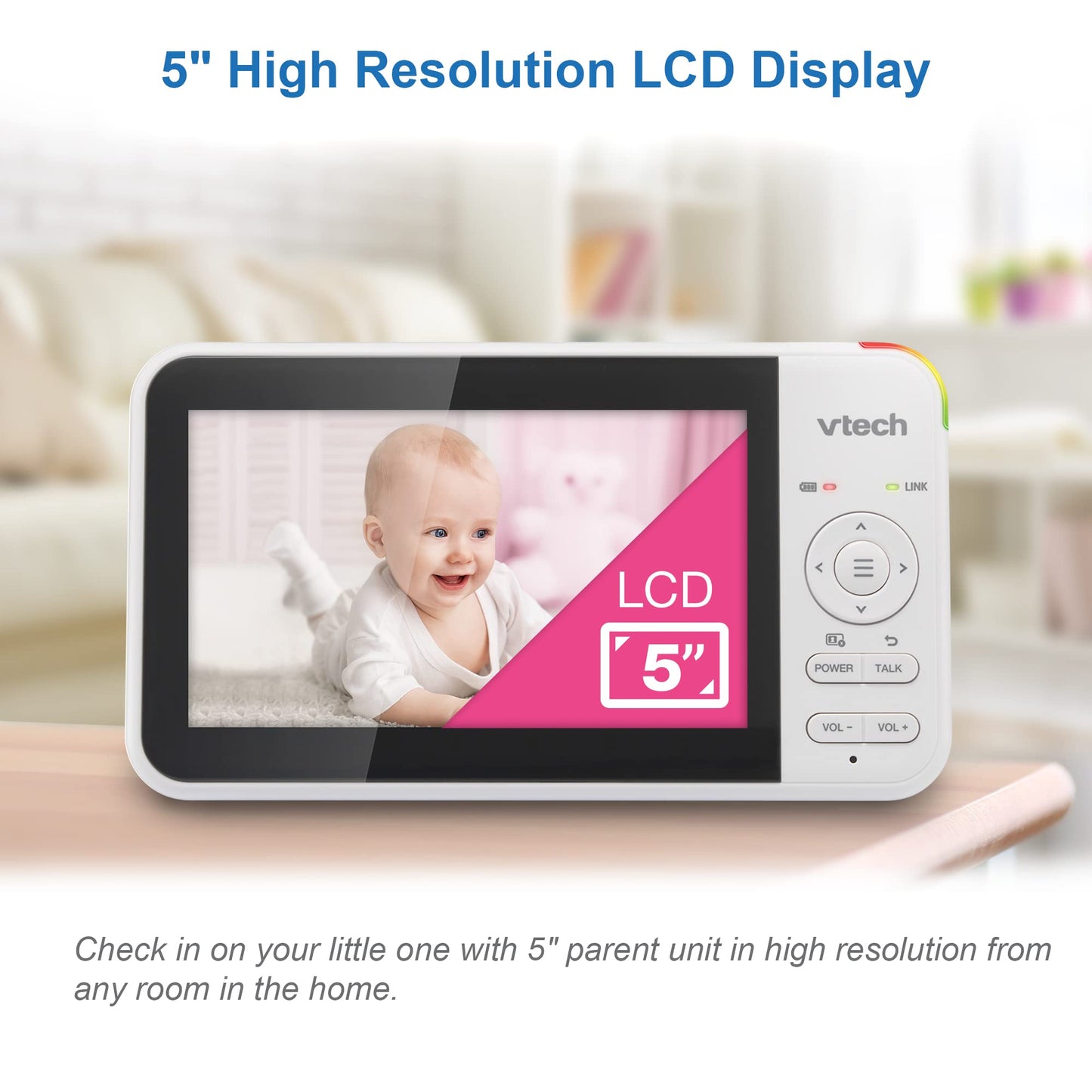 VTech VM924-2 Pan & Tilt Video Baby Monitor with 2 Cameras, 5" LCD Screen, Up to 17 Hrs Video Battery Life(2600 mAh), 1.33x Zoom, Night Vision, Best-in-Class 1000ft Range, Soothing Sounds, 2-Way Talk 🍁 All In One Marketplace Canada