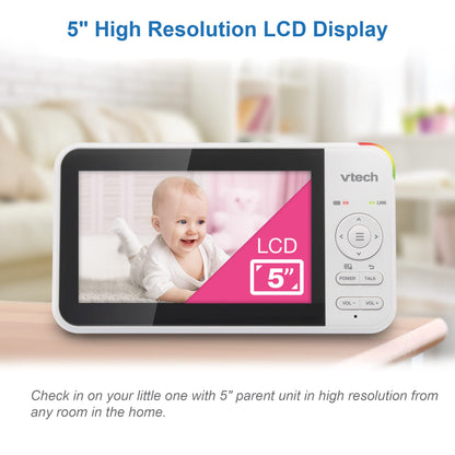 VTech VM924-2 Pan & Tilt Video Baby Monitor with 2 Cameras, 5" LCD Screen, Up to 17 Hrs Video Battery Life(2600 mAh), 1.33x Zoom, Night Vision, Best-in-Class 1000ft Range, Soothing Sounds, 2-Way Talk 🍁 All In One Marketplace Canada