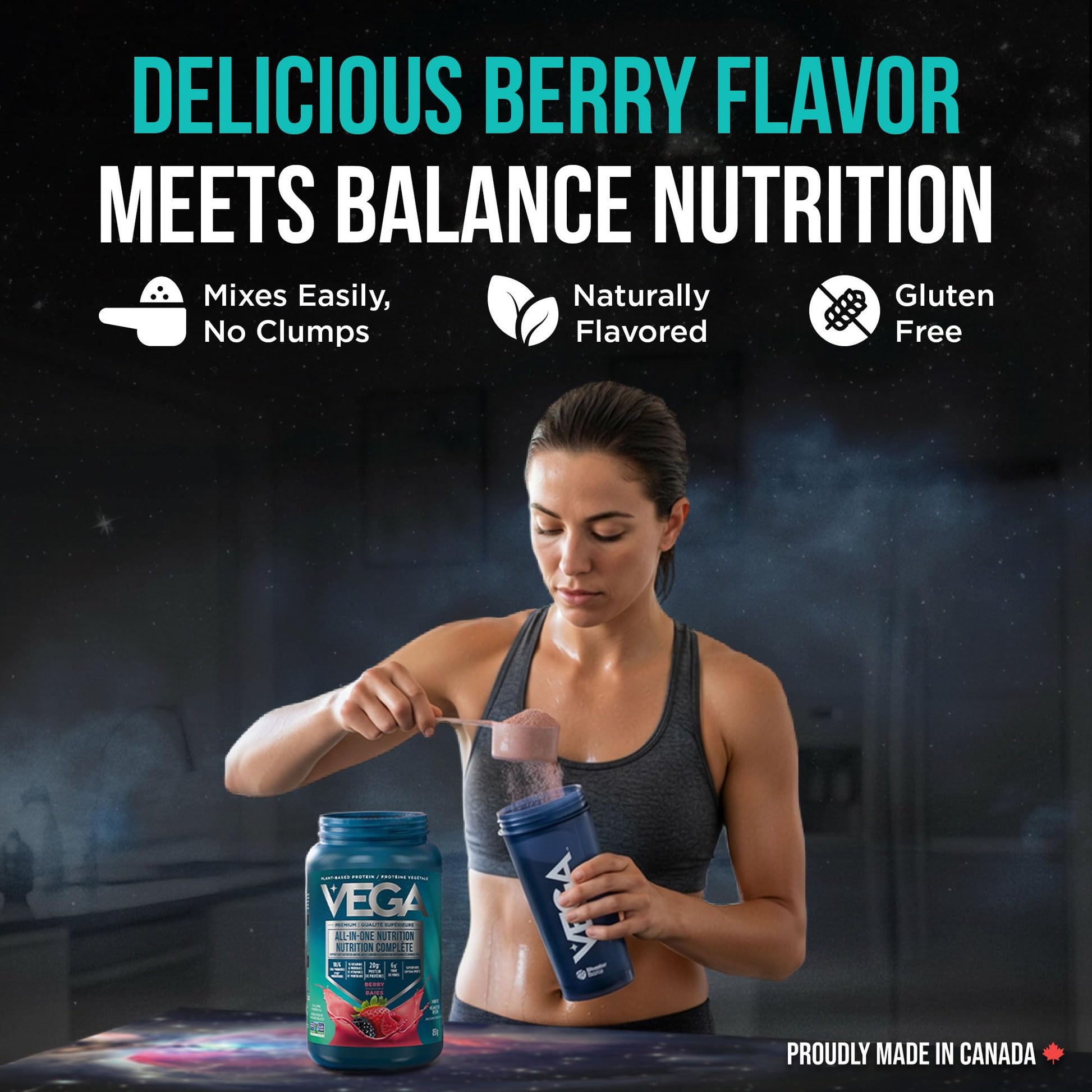 Vega Premium All-in-One Nutrition Protein Powder – 20g Plant-Based Vegan Protein, Vitamins & Probiotics, Berry, 850g (20 Servings)