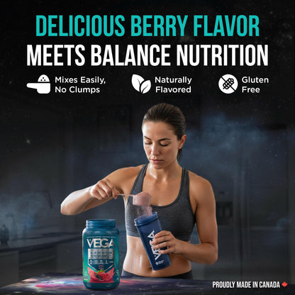 Vega Premium All-in-One Nutrition Protein Powder – 20g Plant-Based Vegan Protein, Vitamins & Probiotics, Berry, 850g (20 Servings)