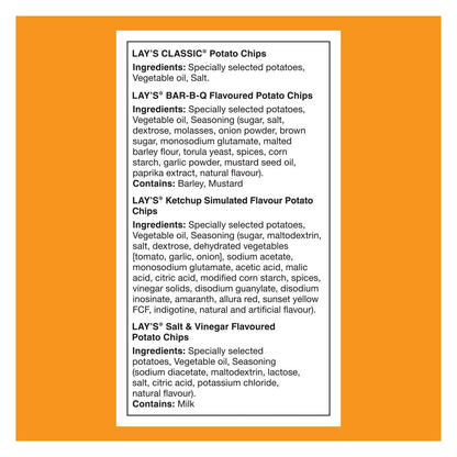 Frito-Lay Variety Pack (Lay's Classic, Ketchup, Bar-B-Q, Salt & Vinegar), Pack of 2, (32 bags x 28g), Chips Snack Box