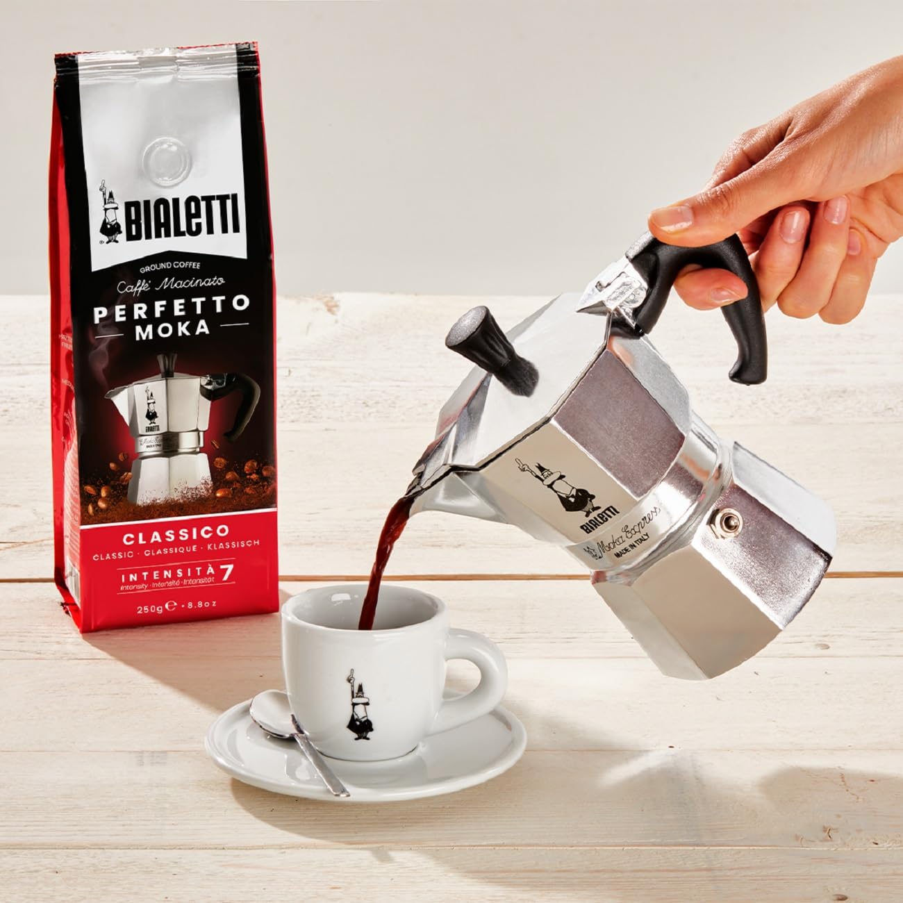 BIALETTI Moka Express 6-Cup Aluminum Stovetop Espresso Maker, Silver - Available at All In One Marketplace Canada