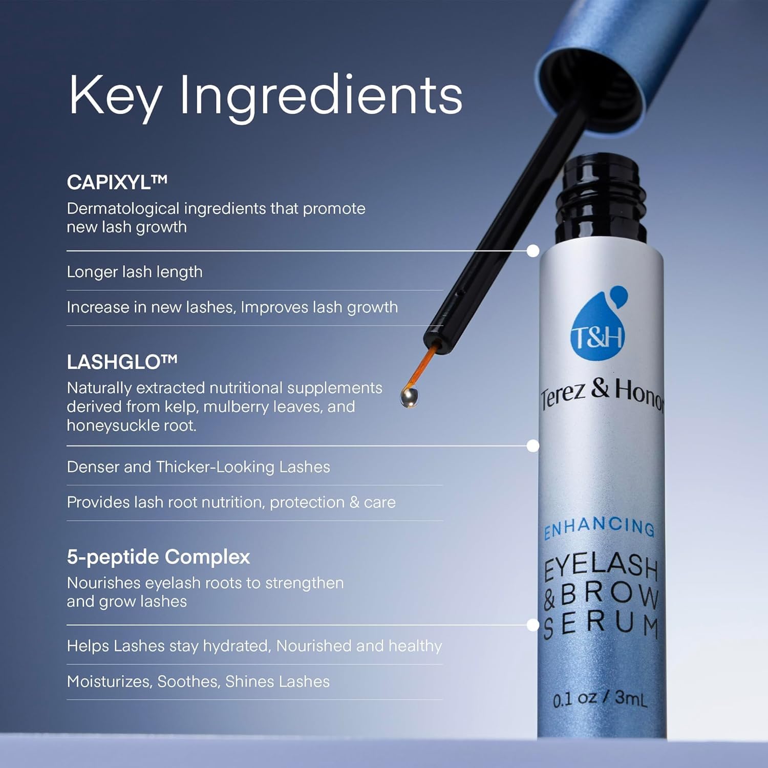 Terez & Honor Enhancing Lash & Brow Serum for Fuller, Thicker-Looking Lashes – Peptide Conditioner for Healthier-Looking Brows & Lashes, Gentle & Nourishing Formula - Available at All In One Marketplace Canada