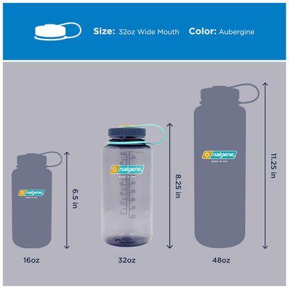 Nalgene Sustain Tritan BPA-Free Water Bottle Made with Material Derived from 50% Plastic Waste, 32 OZ, Wide Mouth, Aubergine
