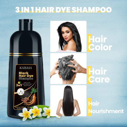 Black Hair Dye Shampoo 3 in 1, Natural Hair Dye Semi Permanent Hair Color shampoo, 100% Gray Hair Cover Up for Treated Hair Color for Women Men, 500ML - Available at All In One Marketplace Canada