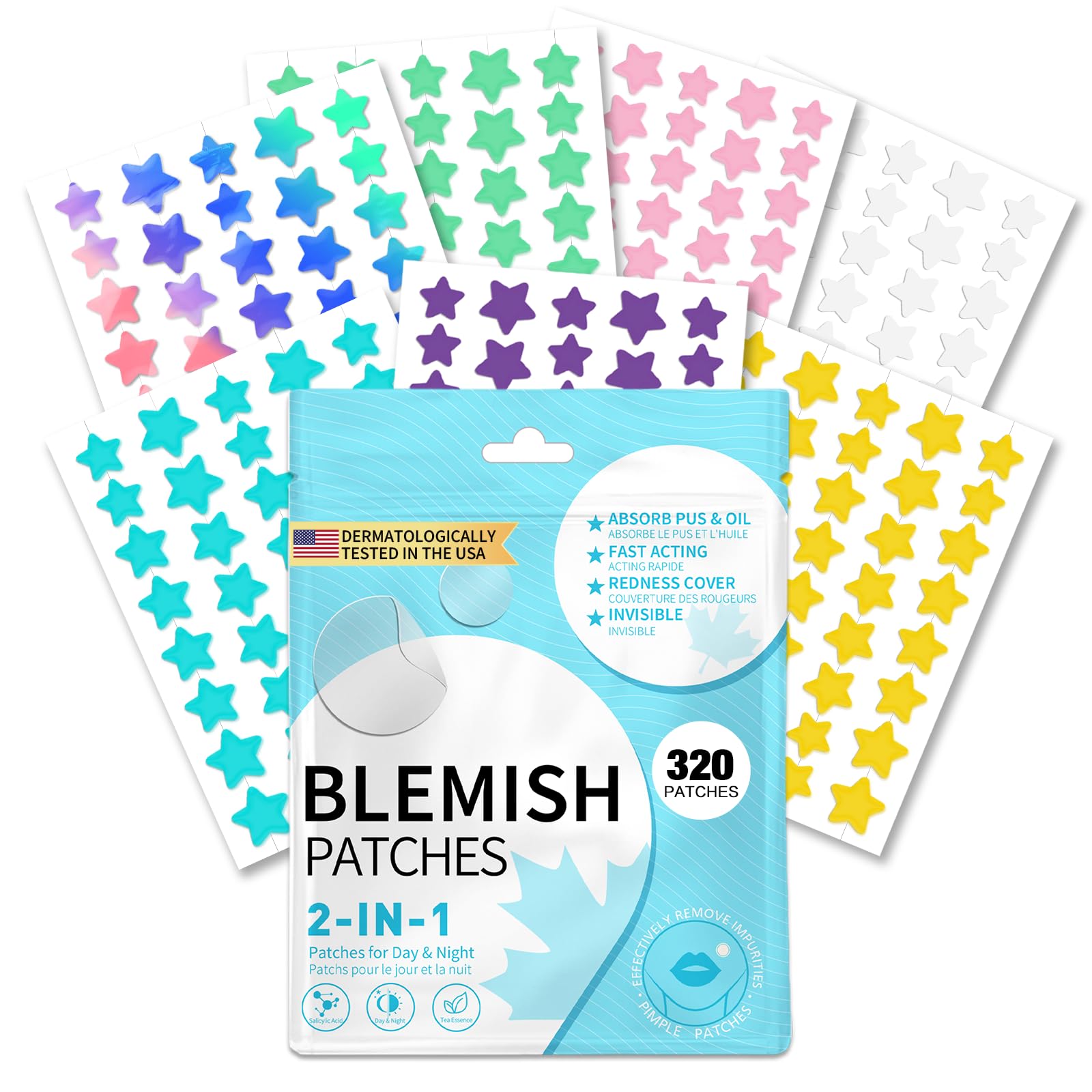 320 PCS Pimple Patch Star Invisible Ultra Thin Star-shaped Pimple Patches Colorful Hydrocolloid Patch Skin Care for Face - Available at All In One Marketplace Canada