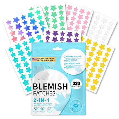 320 PCS Pimple Patch Star Invisible Ultra Thin Star-shaped Pimple Patches Colorful Hydrocolloid Patch Skin Care for Face - Available at All In One Marketplace Canada